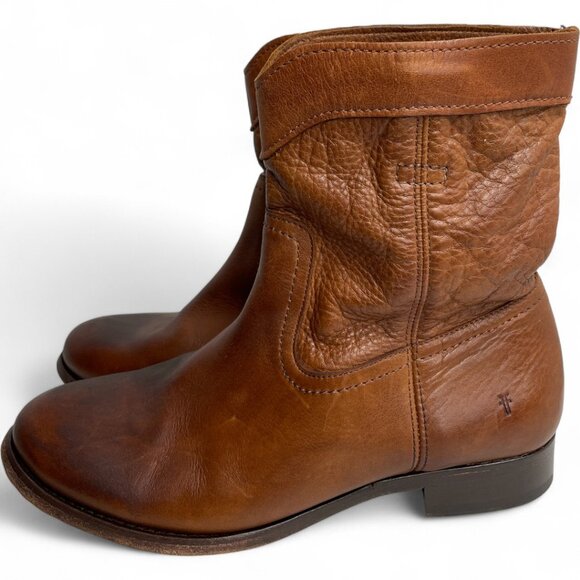 Frye Cara Leather Roper Cognac Brown Ankle Boots Western Women's 9 B - Picture 9 of 16
